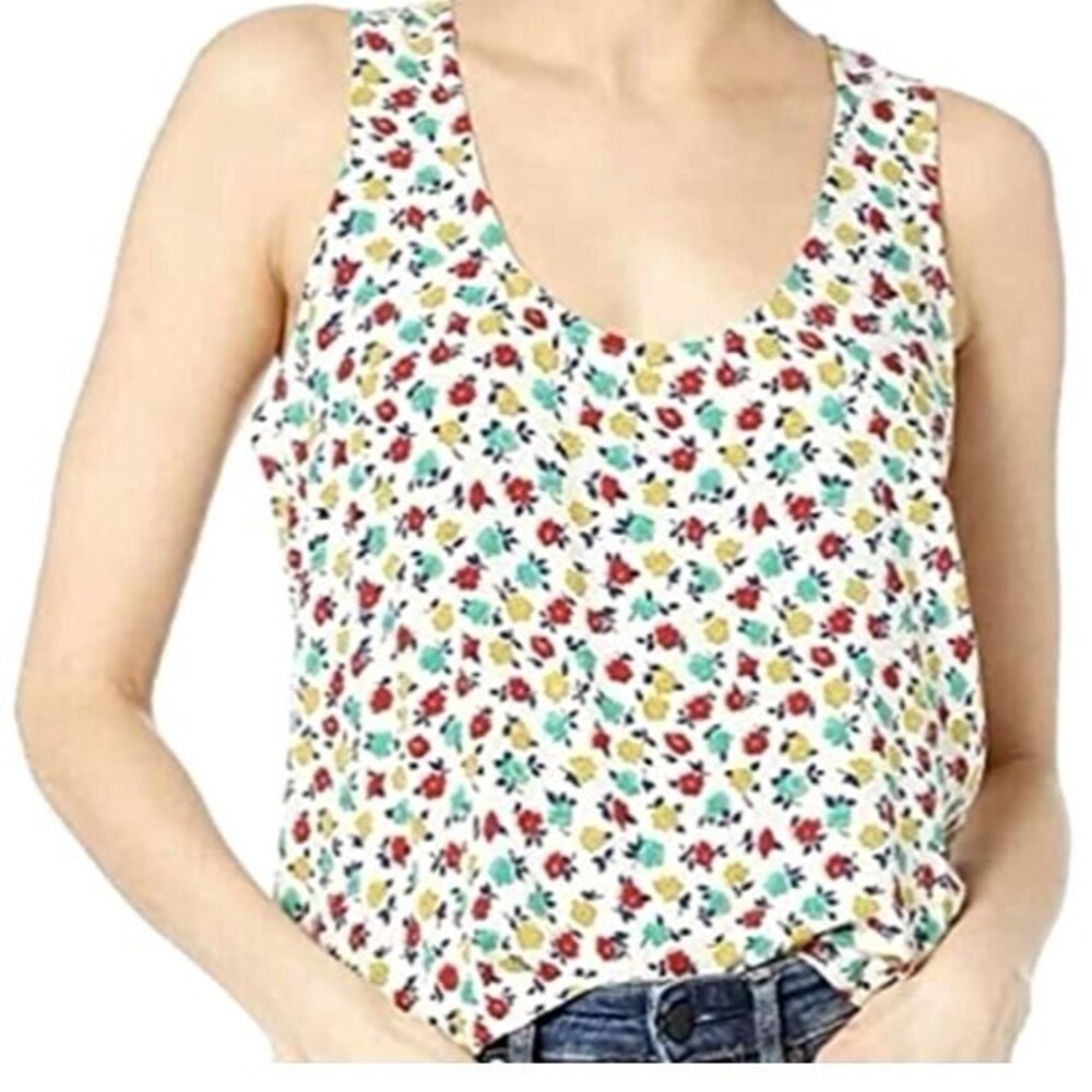 J Crew Mercantile Top Floral Printed Flowy Tank Carmine Natural Poppy NWT Size L